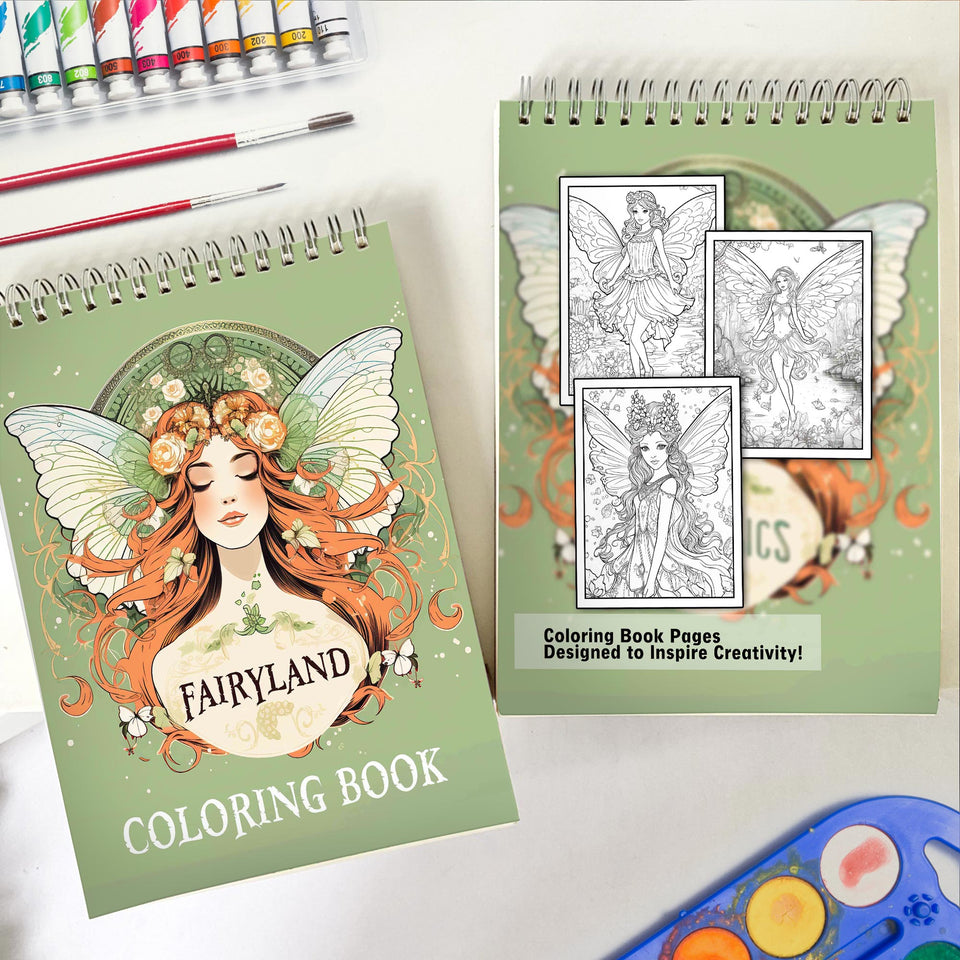 Fairyland Spiral Coloring Book: 30 Shimmering Coloring Pages, Featuring Fairies with Glittering Wings and Delicate Fairy Dust