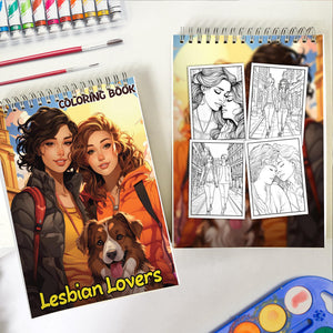Lesbian Lovers Spiral Bound Coloring Book: 30 Captivating Coloring Scenes of Loving Couples