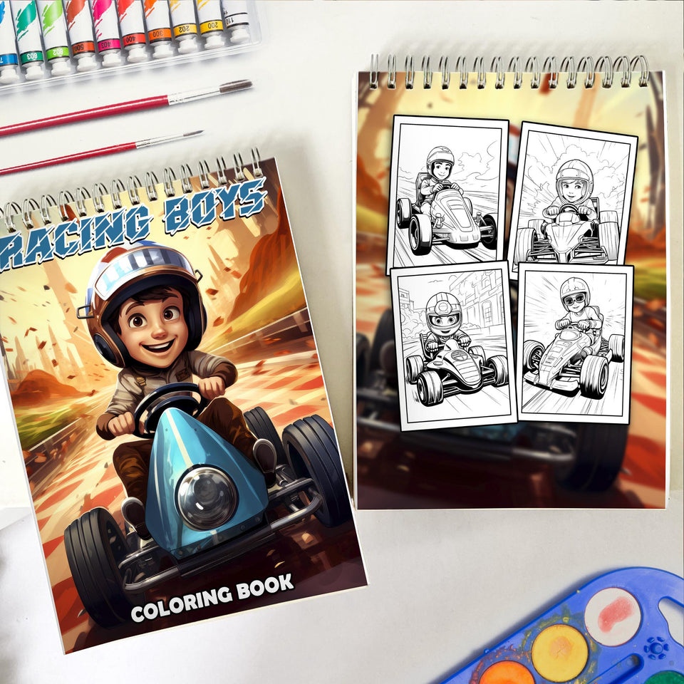 Racing Boys Spiral Bound Coloring Book: 30 Captivating Racing Boys Coloring Pages for an Adrenaline-Fueled Experience