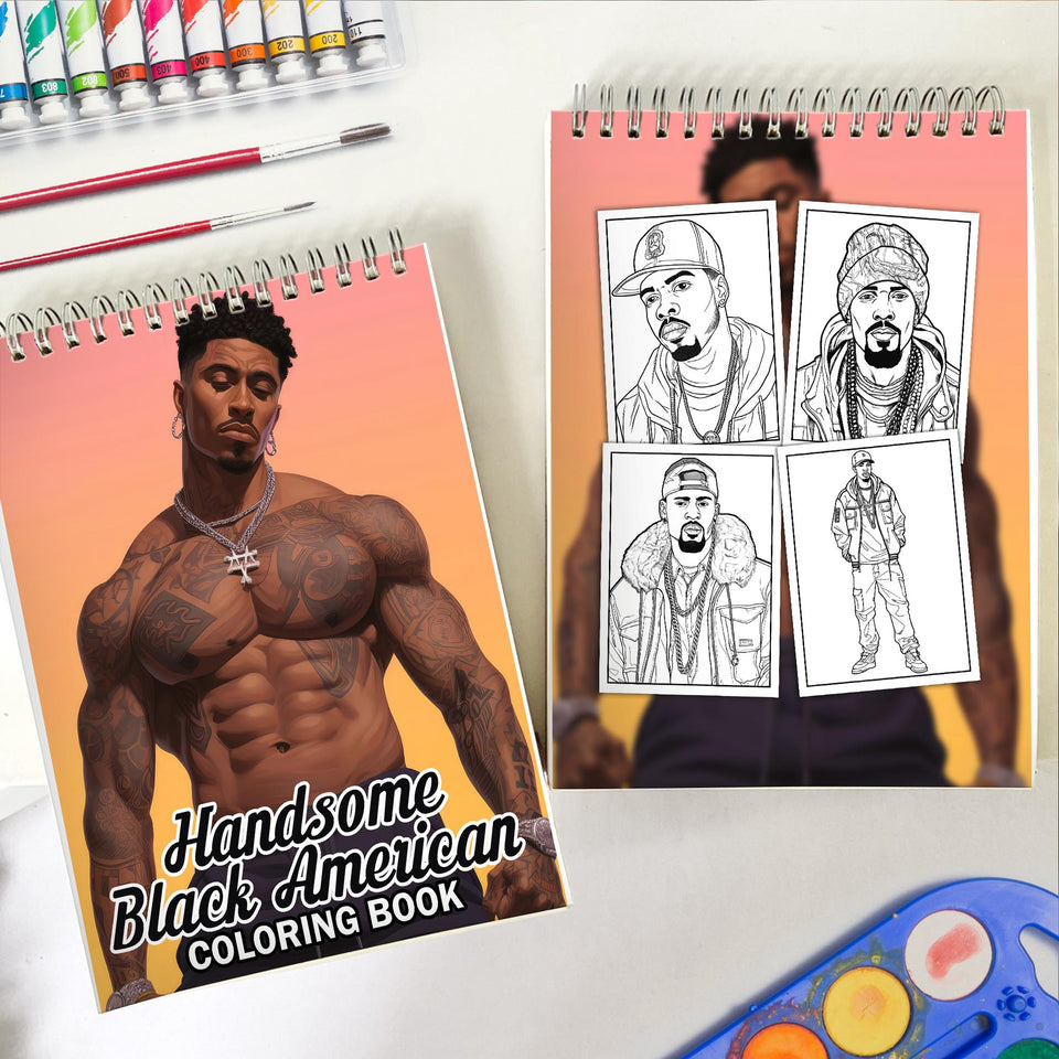 Handsome Black American Spiral Bound Coloring Book: 30 Captivating Coloring Pages of Black Americans for a Stylish and Artistic Journey