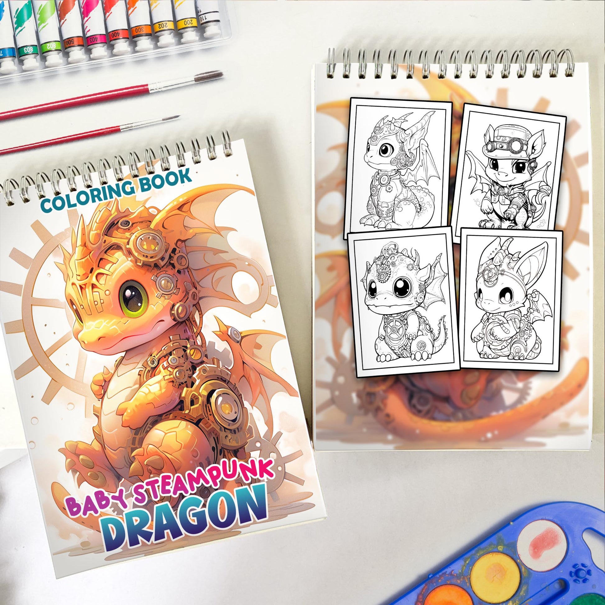 Baby Steampunk Dragon Spiral Bound Coloring Book: 30 Whimsical Coloring Pages of Baby Steampunk Dragons