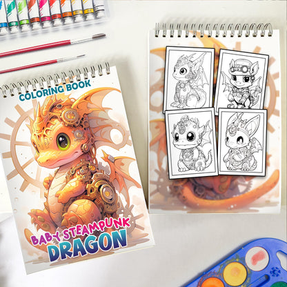 Baby Steampunk Dragon Spiral Bound Coloring Book: 30 Whimsical Coloring Pages of Baby Steampunk Dragons
