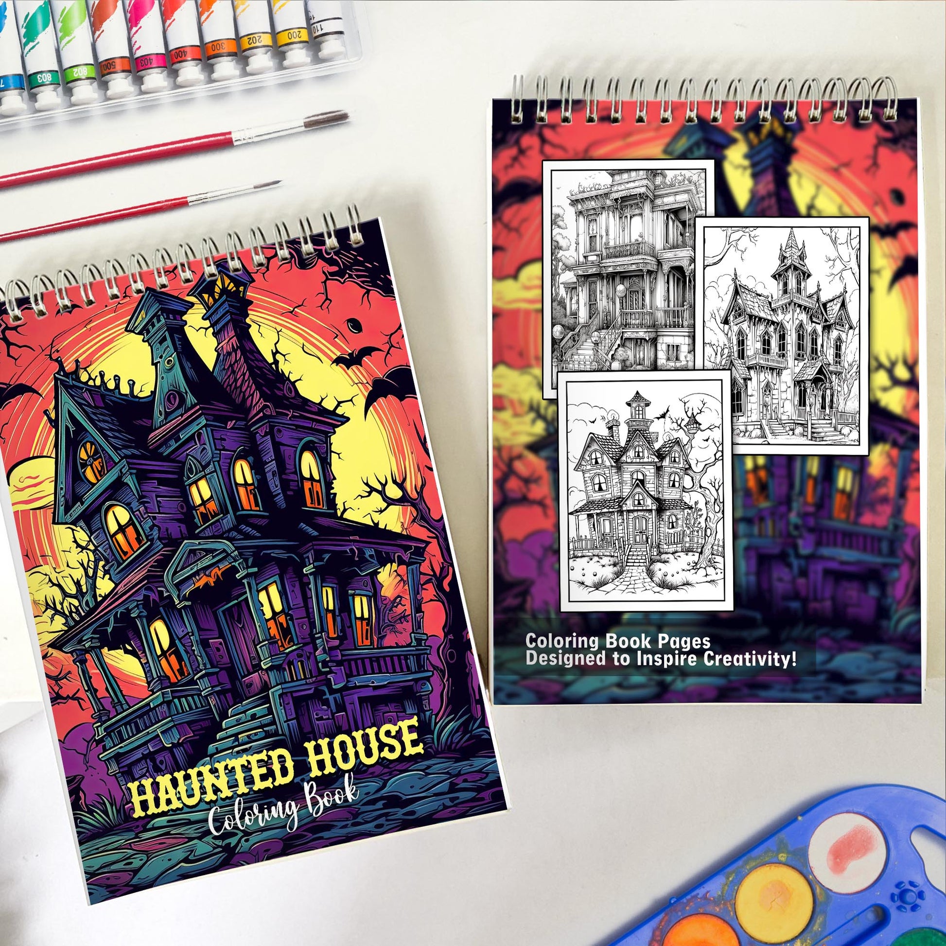 Haunted House Spiral Coloring Book: 30 Breathtaking Coloring Pages, Showcasing Haunted Houses with their Creepy Architecture and Haunting Surroundings