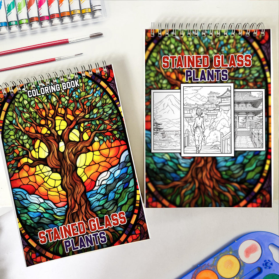 Stained Glass Plants Spiral Coloring Book: 30 Charming Coloring Pages for Coloring Enthusiasts to Embrace the Elegance and Translucency of Stained Glass Plant Illustrations