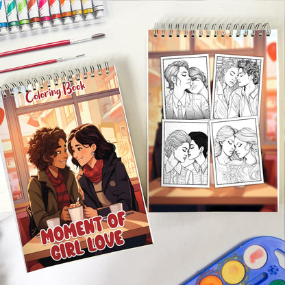 Moment of Girl Love Spiral Bound Coloring Book: 30 Captivating Coloring Scenes of Tender and Loving Couples