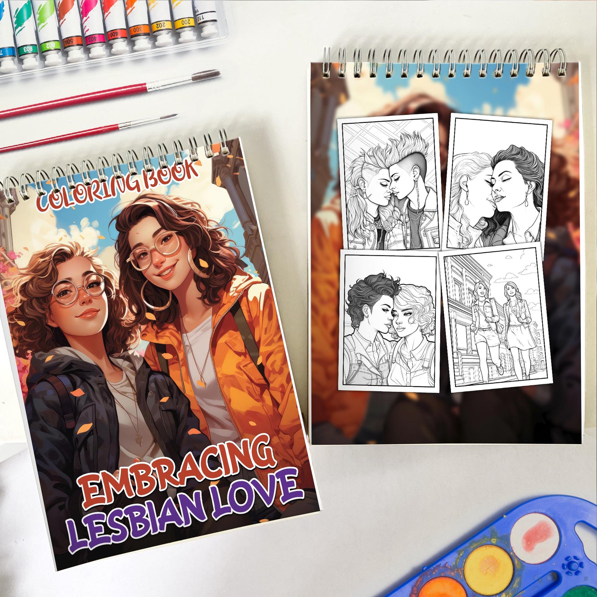 Embracing Lesbian Love Spiral Bound Coloring Book: 30 Captivating Coloring Scenes of Loving Couples