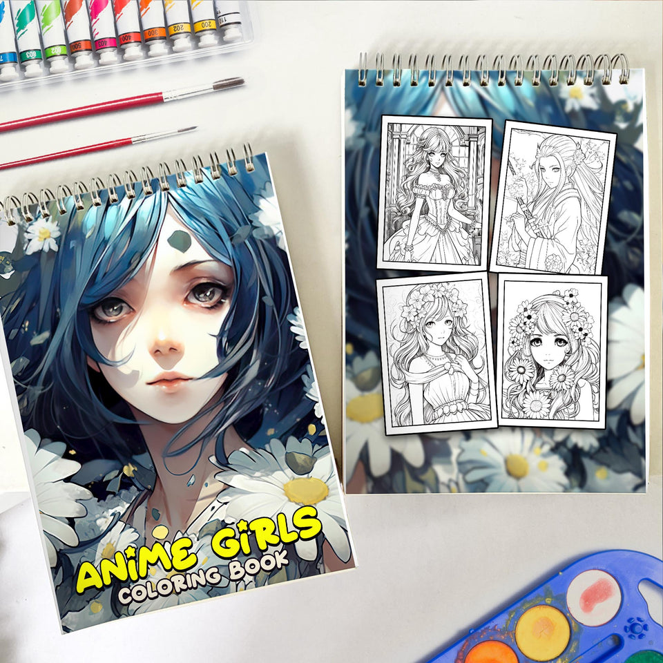 Anime Girls Spiral Coloring Book: 30 Charming Coloring Pages, Celebrating Cute and Lively Anime Girls in Playful Scenes