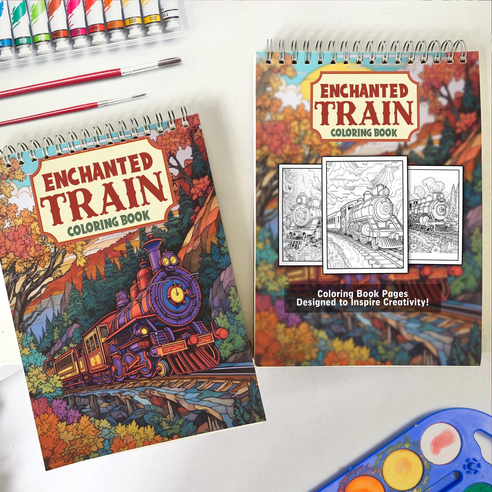 Enchanted Train Spiral Coloring Book: 30+ Enchanted Train Illustrations | Relaxation, Mindfulness, and Fun for All Ages | Perfect Gift for Train Enthusiasts and Adventure Seekers