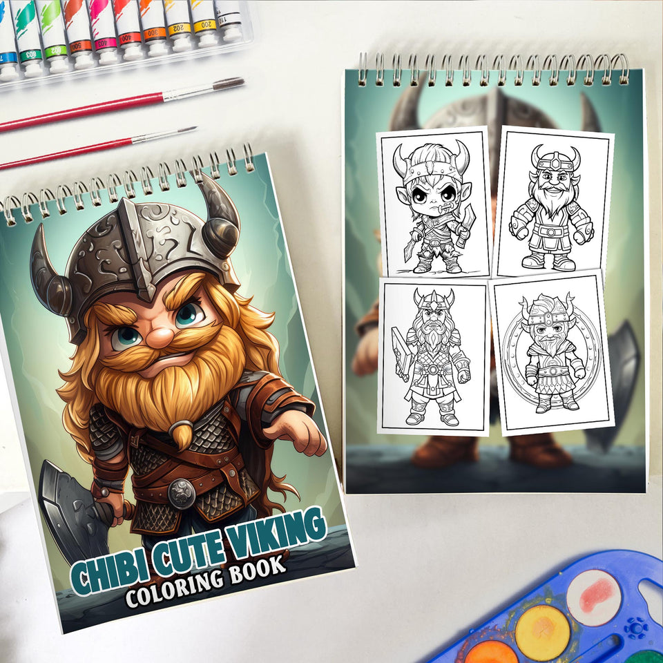 Chibi Cute Viking Spiral-Bound Coloring Book: 30 Adorable Chibi Viking Coloring Pages