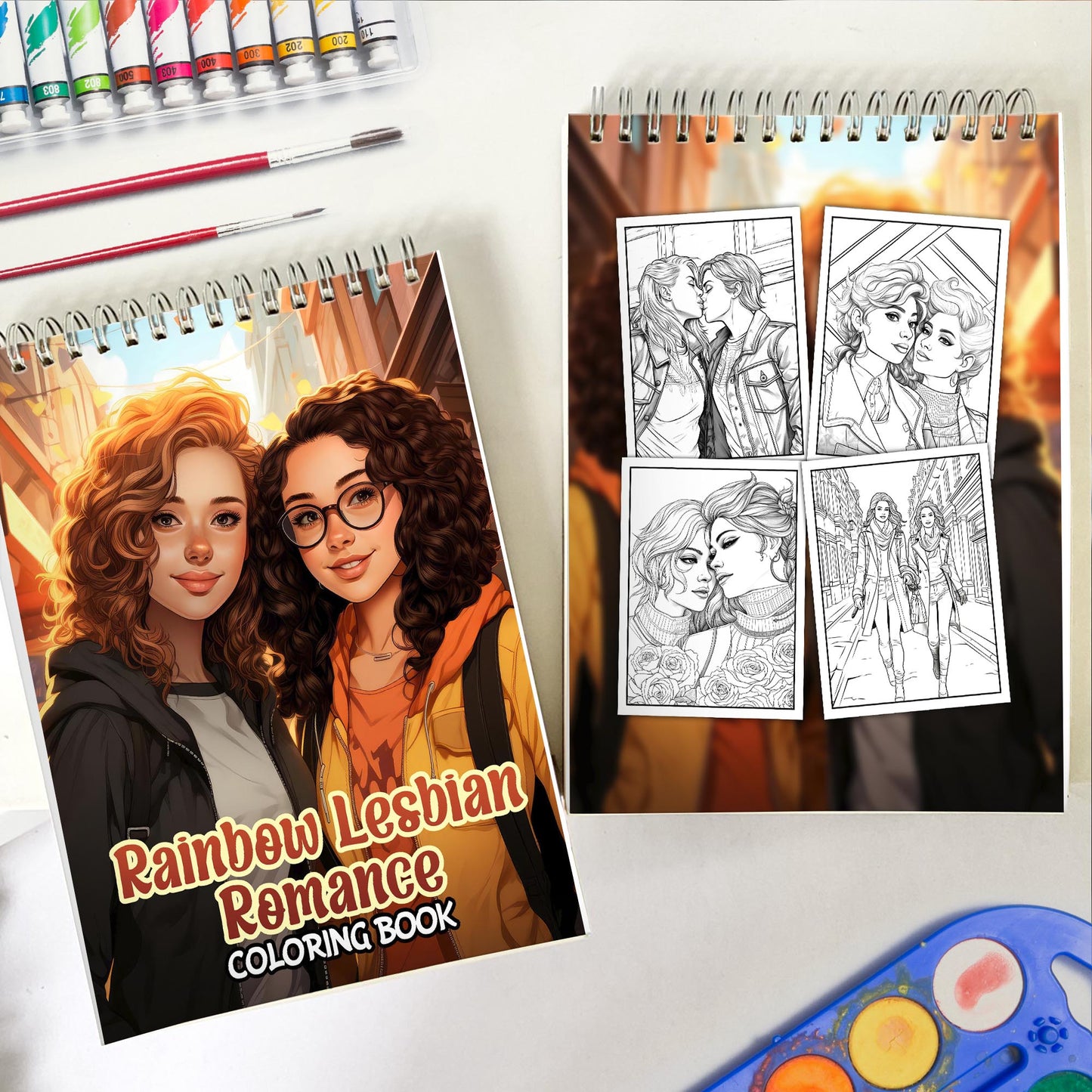Rainbow Lesbian Romance Spiral Bound Coloring Book: 30 Charming Pages Filled with Heartfelt Moments of Rainbow Lesbian Romance