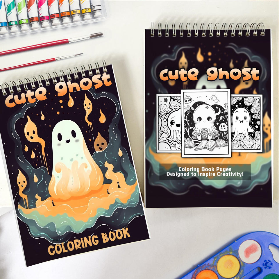 Cute Ghost Spiral-Bound Coloring Book: Embark on a Coloring Journey with 30 Page Featuring Cute Ghosts in Playful and Magical Settings