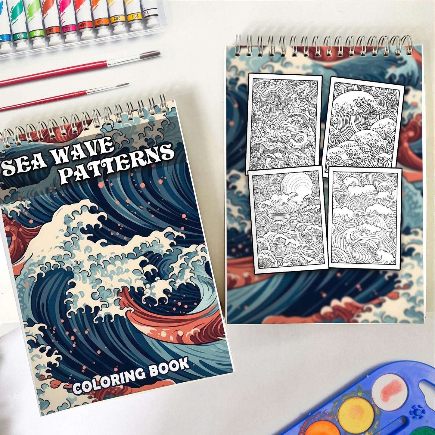 Sea Wave Patterns Spiral Bound Coloring Book: 30 Mesmerizing Coloring Pages for Art Enthusiasts to Create Harmonious and Relaxing Artwork