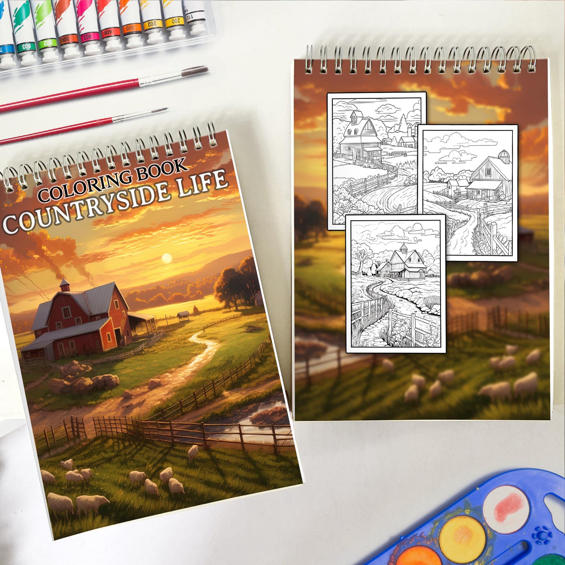 Countryside Life Spiral Coloring Book: 30 Exquisite Coloring Pages that Showcase the Scenic Landscapes and Charming Elements of Rural Life