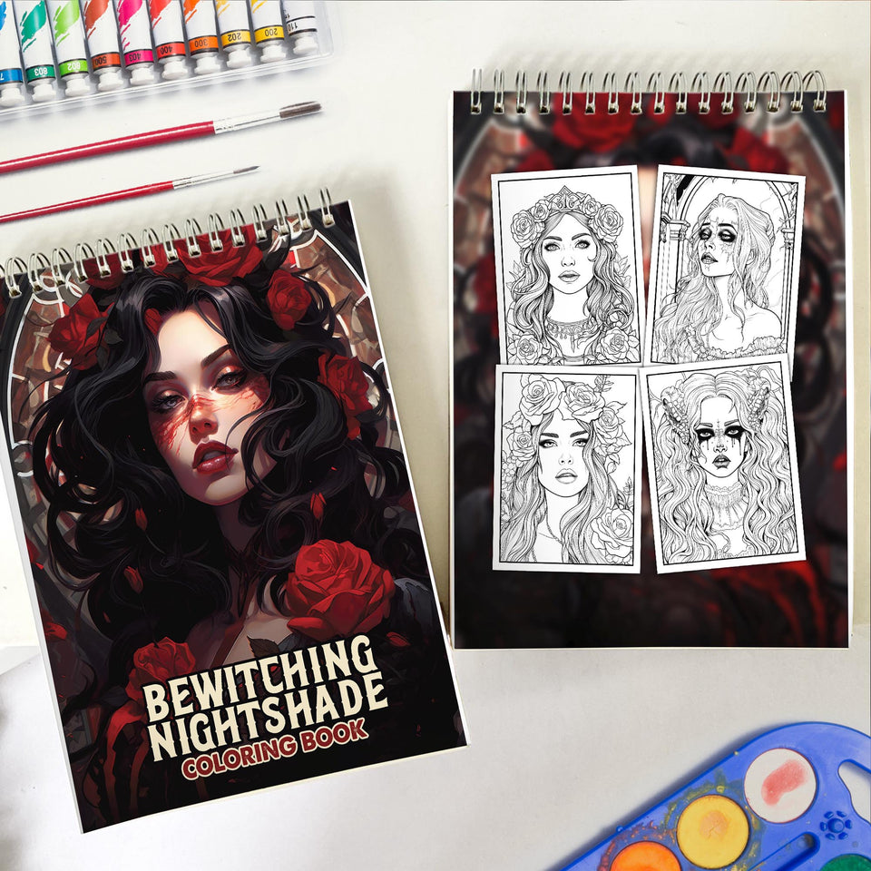 Bewitching Nightshade Spiral Bound Coloring Book: 30 Chilling Coloring Pages of Enchanting Horror Beauty Girls in Bewitching Nightshade