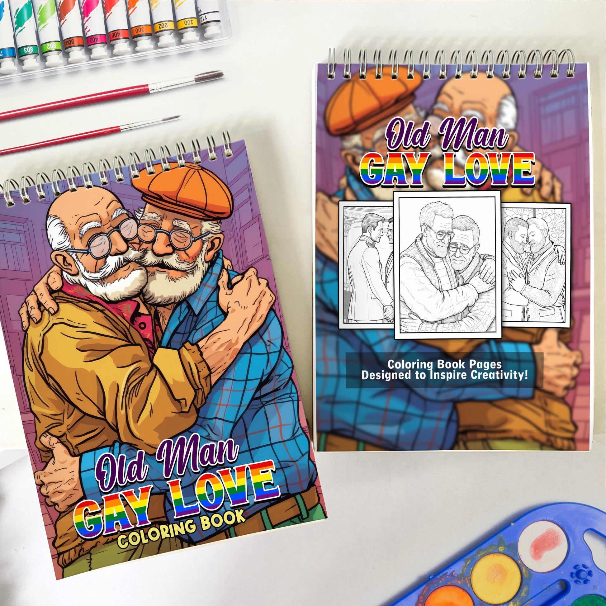 Old Man Gay Love Spiral Bound Coloring Book: 30 Inspiring Coloring Pages, Featuring Old Man Gay Love Filled with Compassion, Support, and Joy