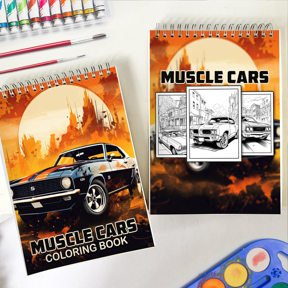 Muscle Cars Spiral Coloring Book: 30 Mesmerizing Coloring Pages that Showcase the Intricate Details and Ferocious Beauty of these Speed Machines