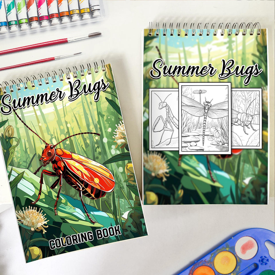 Summer Bugs Spiral Coloring Book: 30 Intriguing Coloring Pages of Summer Bugs