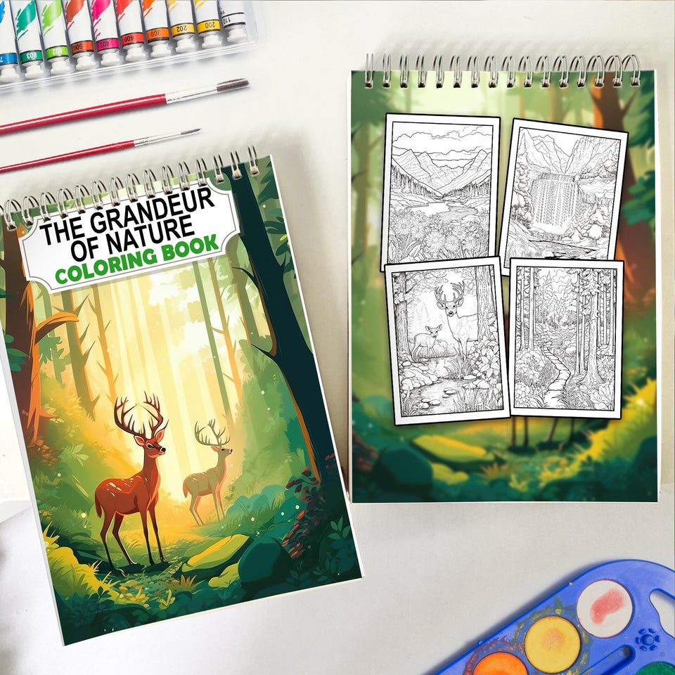 The Grandeur of Nature Spiral Coloring Book: 30 Captivating Coloring Pages for Nature and Art Lovers to Create Stunning and Imaginative Artwork