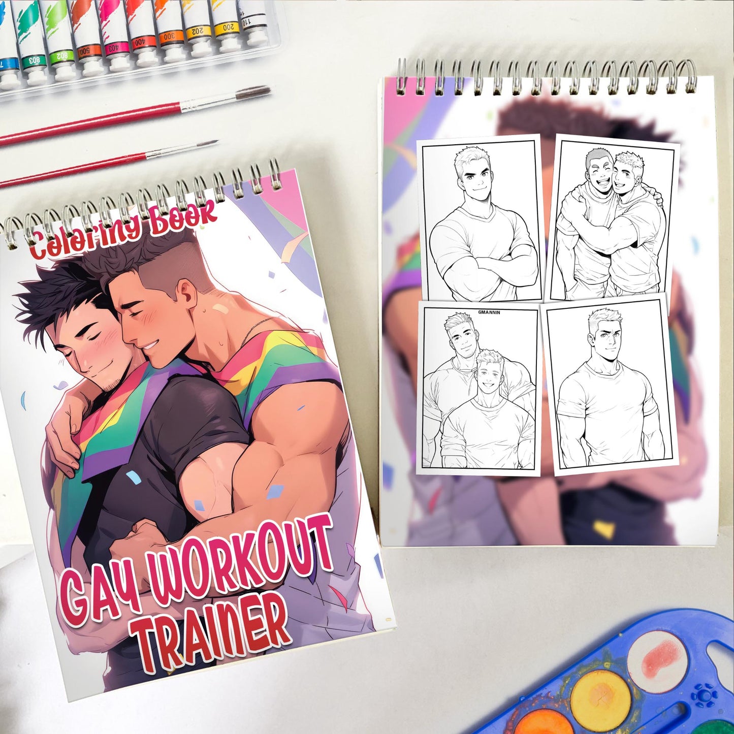 Gay Workout Trainer Spiral Coloring Book: Unleash Your Creativity in a Gym Setting with 30 Empowering Pages of LGBTQ+ Fitness Scenes.