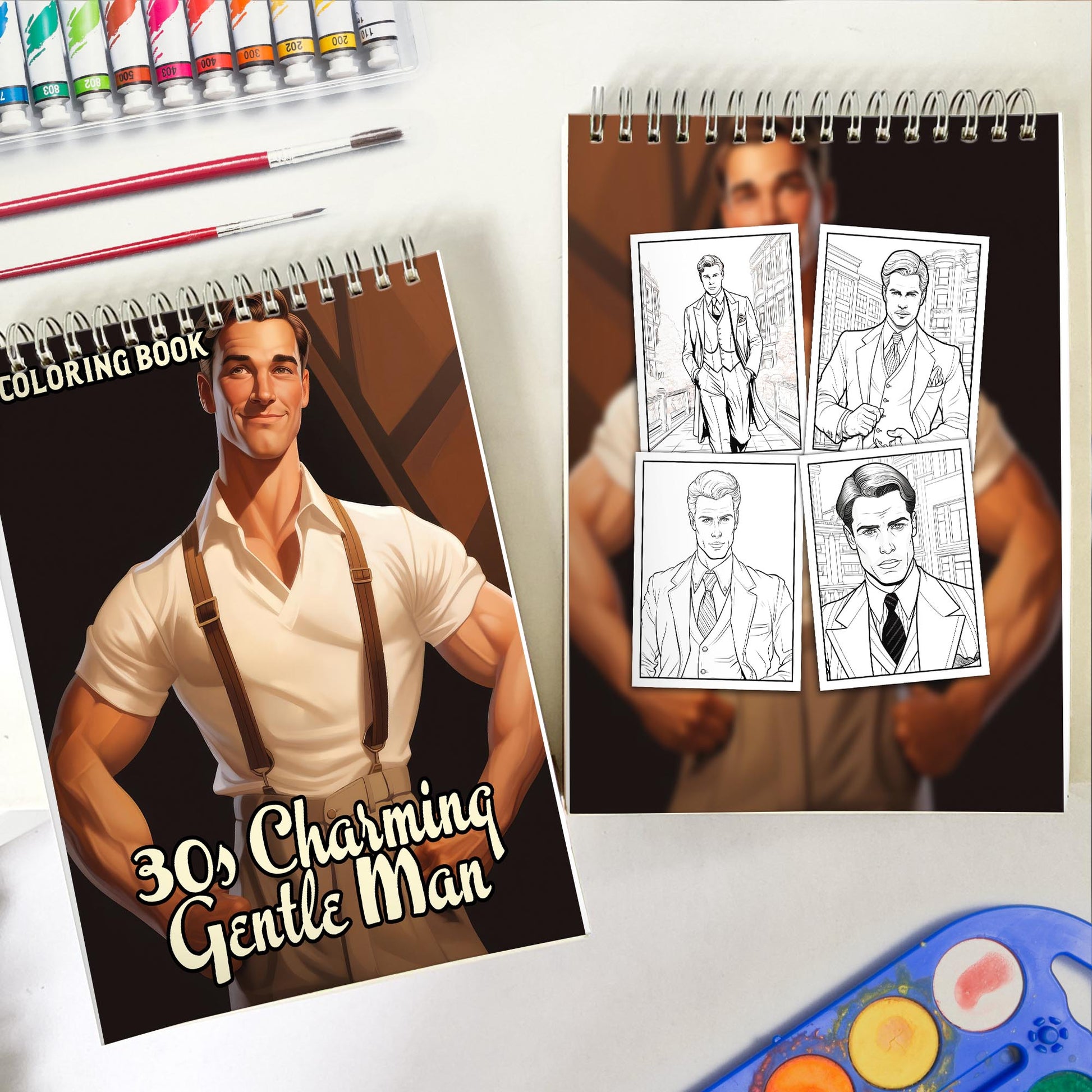 30s Charming Gentle Man Spiral Bound Coloring Book: 30 Enchanting Coloring Pages, Unleashing Your Creativity in the World of Charming Gentlemen