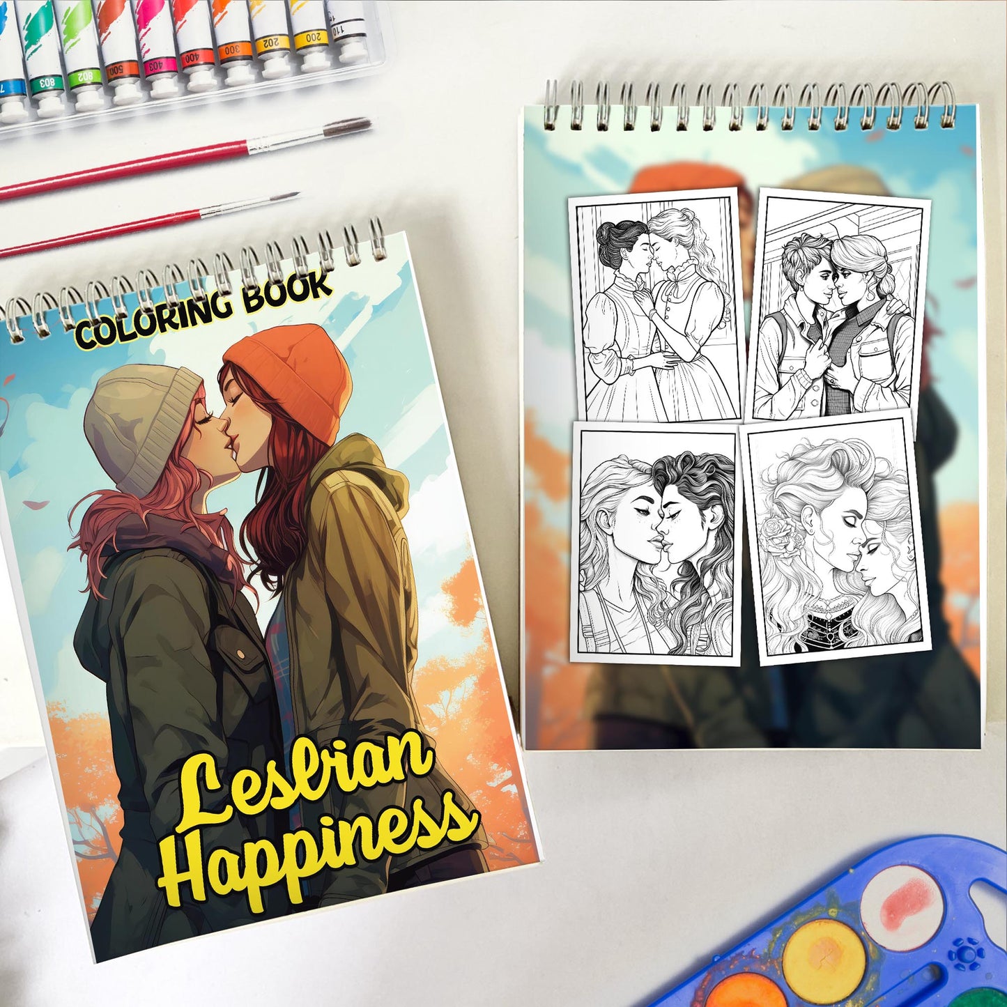 Lesbian Happiness Spiral Bound Coloring Book: 30 Charming Pages Filled with Heartfelt Moments of Lesbian Romance and Contentment