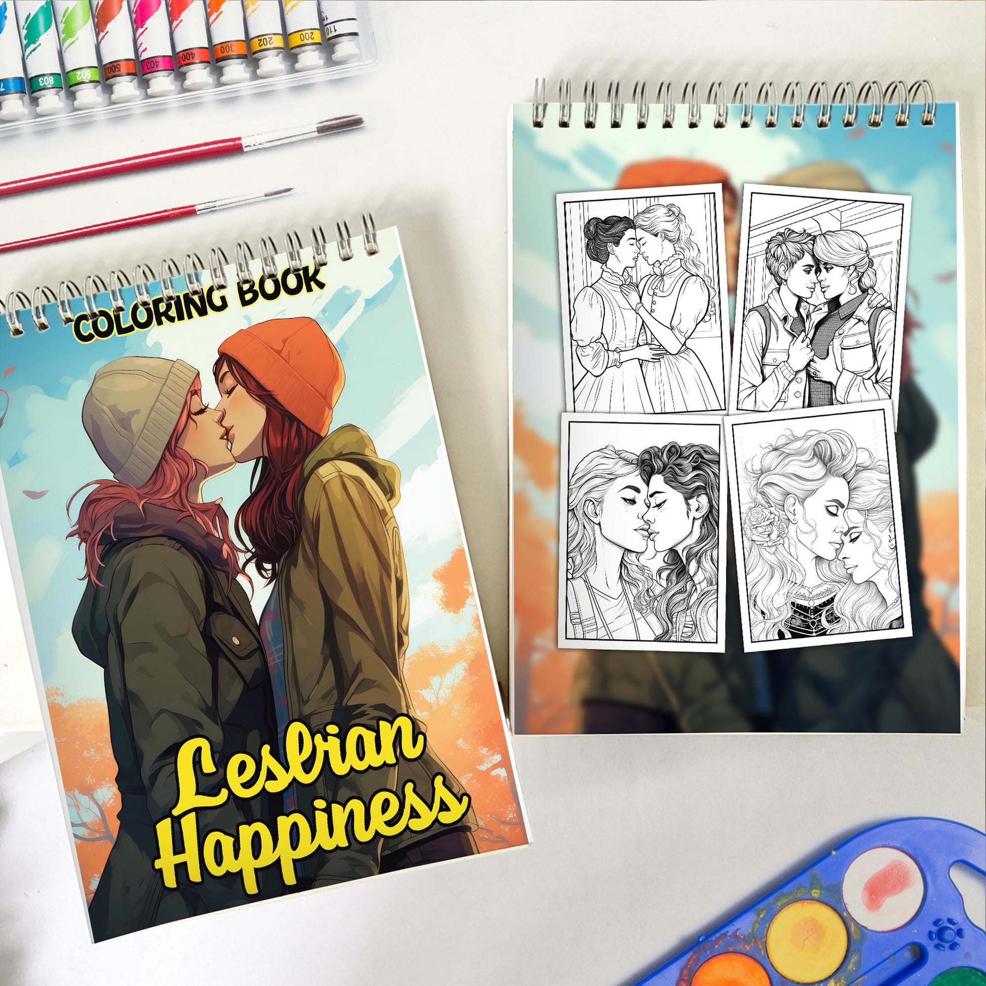 Lesbian Happiness Spiral Bound Coloring Book: 30 Charming Pages Filled with Heartfelt Moments of Lesbian Romance and Contentment