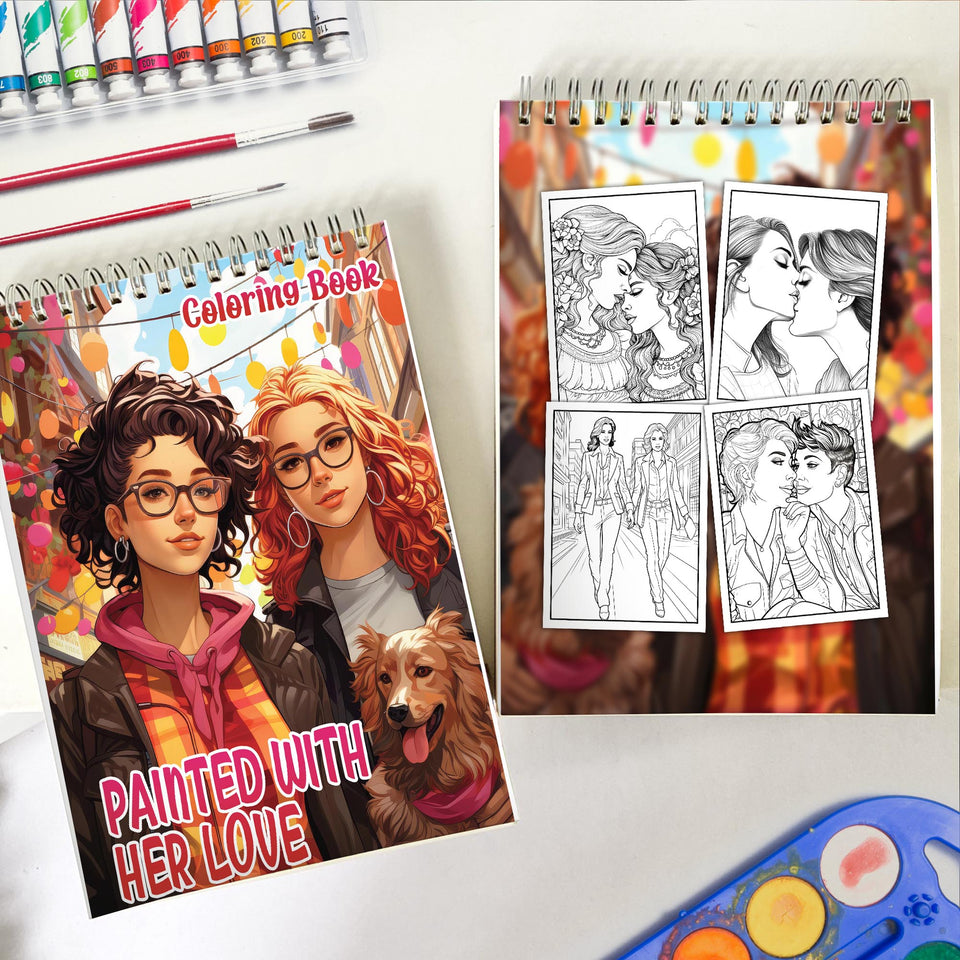 Painted With Her Love Spiral Bound Coloring Book: 30 Captivating Coloring Scenes of Devoted Couples