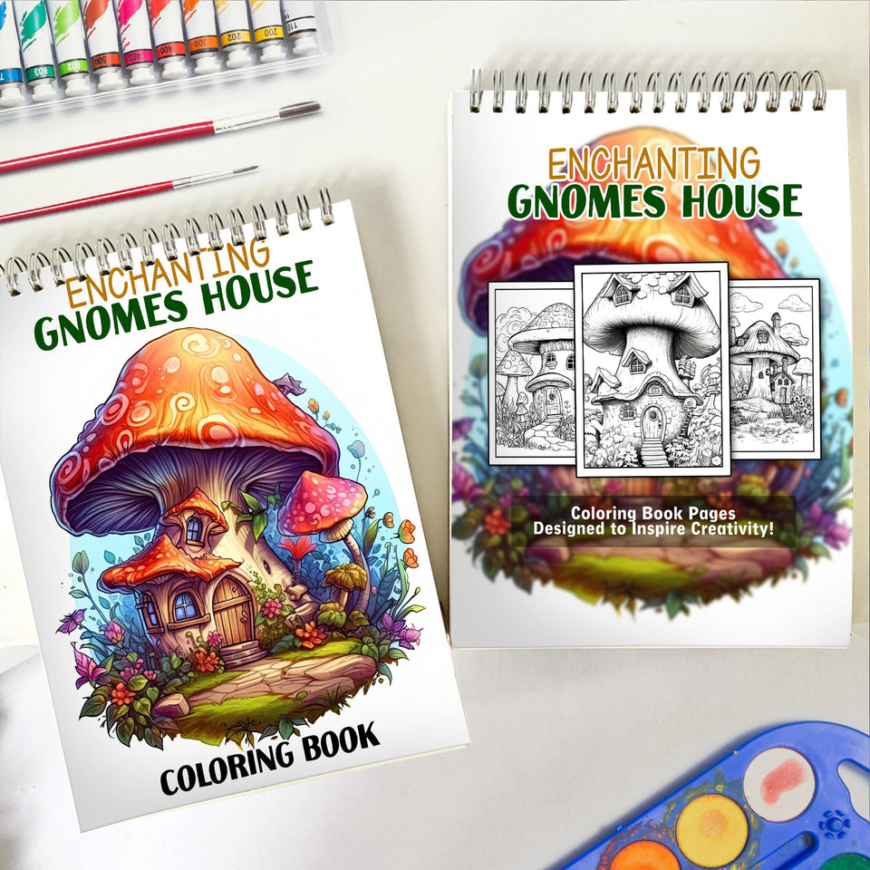 Enchanting Gnomes House Spiral Coloring Book: 30 Imaginative Coloring Pages, Capturing the Intricate Designs and Whimsical Touches of Gnome House Interiors