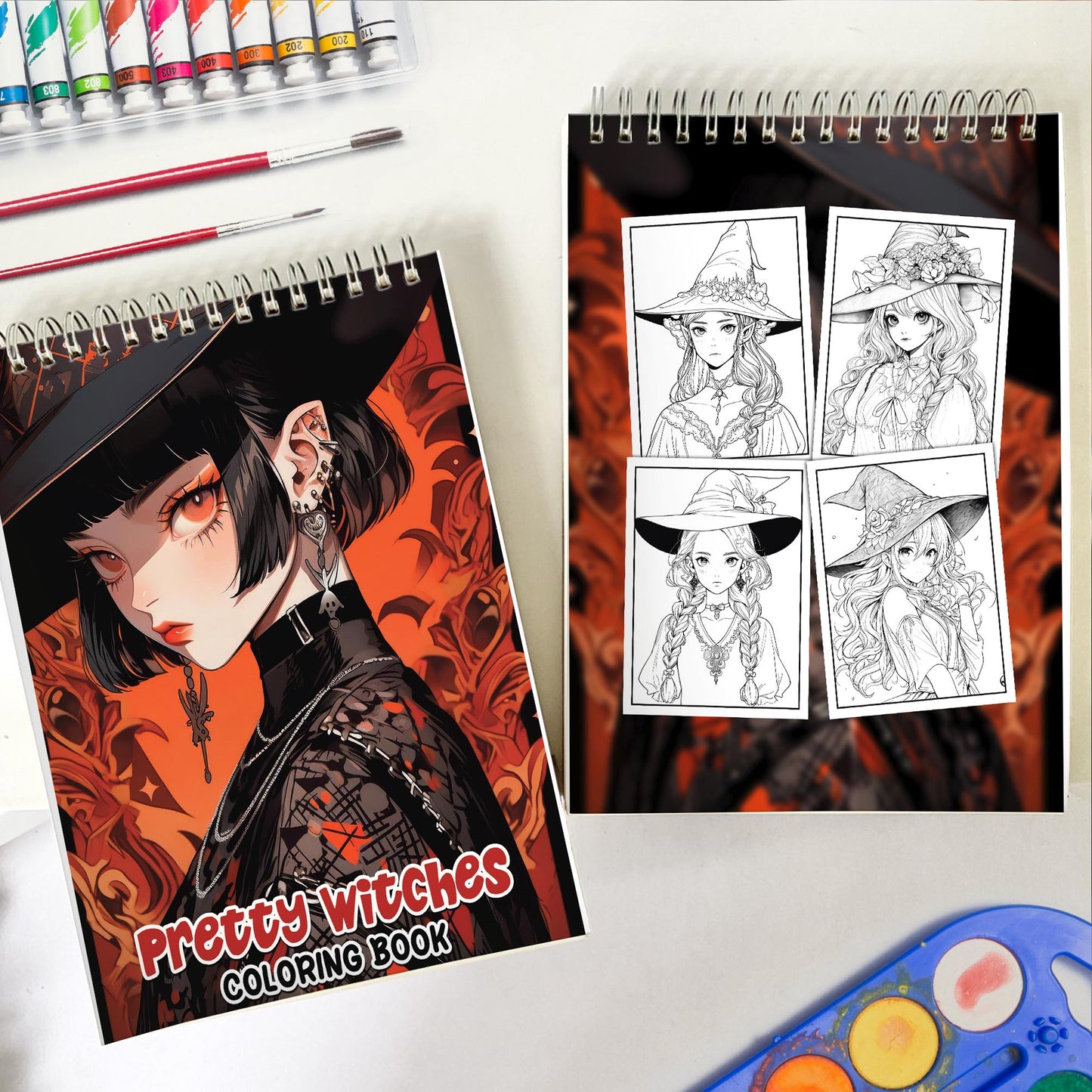 Pretty Witches Spiral-Bound Coloring Book: 30 Captivating Coloring Pages, Offering an Artistic and Reflective Experience 