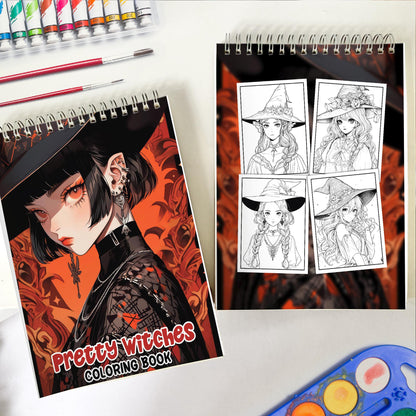 Pretty Witches Spiral-Bound Coloring Book: 30 Captivating Coloring Pages, Offering an Artistic and Reflective Experience 