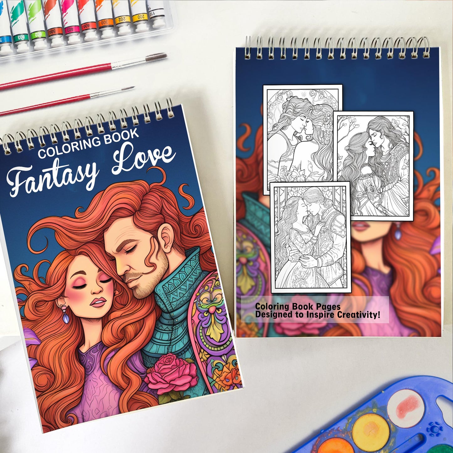 Fantasy Love Spiral Bound Coloring Book: 30 Captivating Coloring Pages, Depicting Love and Romance in a Fantasy World