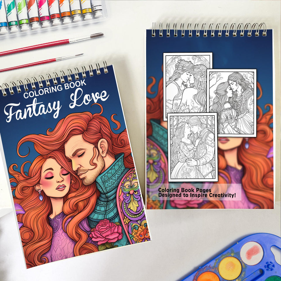 Fantasy Love Spiral Bound Coloring Book: 30 Captivating Coloring Pages, Depicting Love and Romance in a Fantasy World