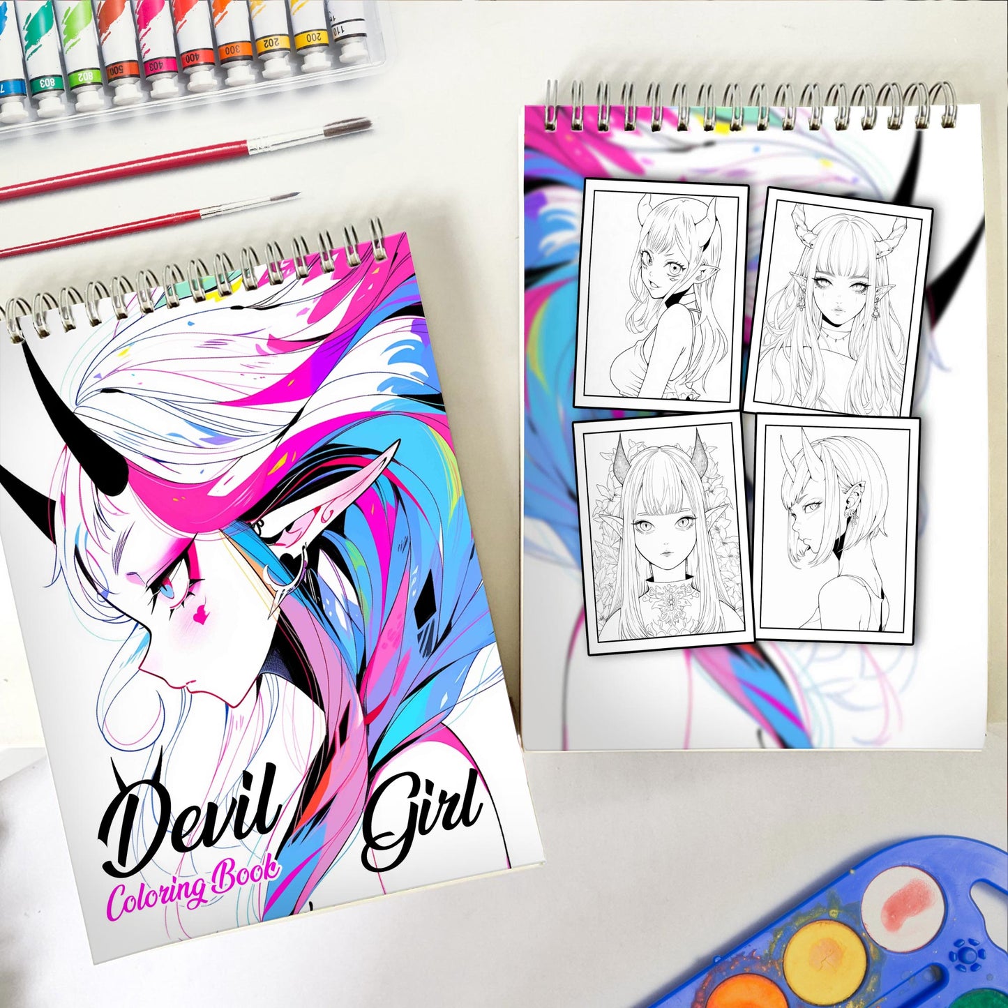 Devil Girl Spiral Coloring Book: 30 Mesmerizing Coloring Pages, featuring Devilish and Alluring Girls