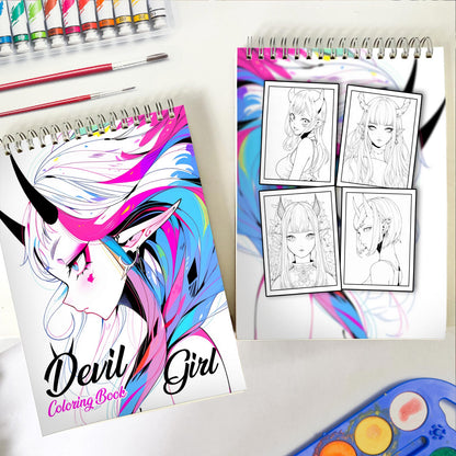 Devil Girl Spiral Coloring Book: 30 Mesmerizing Coloring Pages, featuring Devilish and Alluring Girls