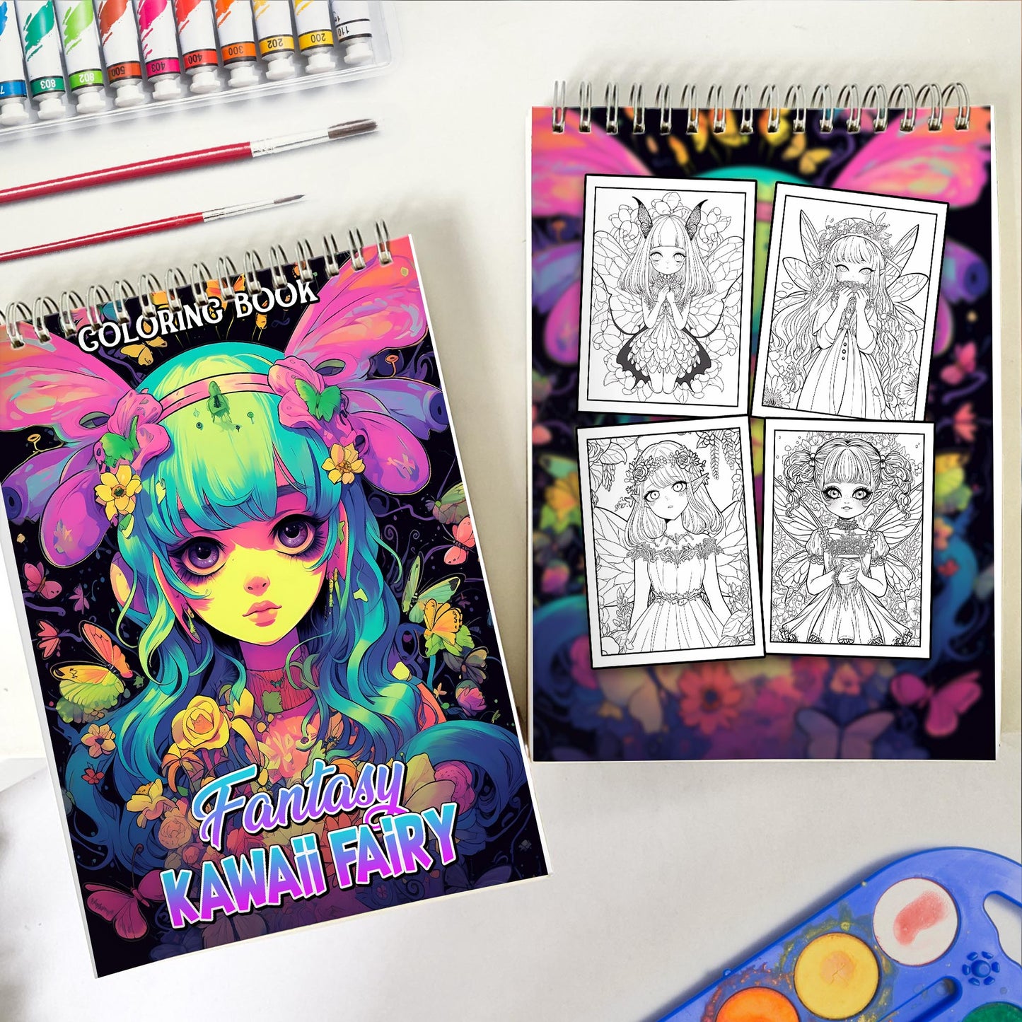 Fantasy Kawaii Fairy Spiral Coloring Book: 30 Pages, Featuring Adorable Kawaii Fairies in Magical Settings