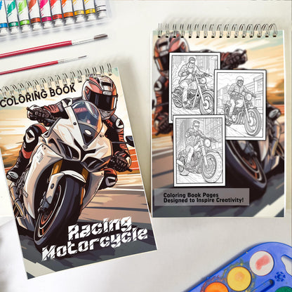 Racing Motorcycle Spiral Coloring Book: Indulge in 30 Whimsical Coloring Pages, Featuring Speedy Racing Motorcycles with Striking Designs