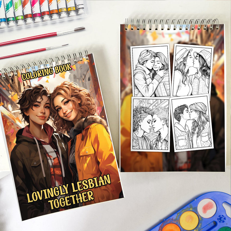 Lovingly Lesbian Together Spiral Bound Coloring Book: 30 Captivating Coloring Scenes of Loving Lesbian Couples