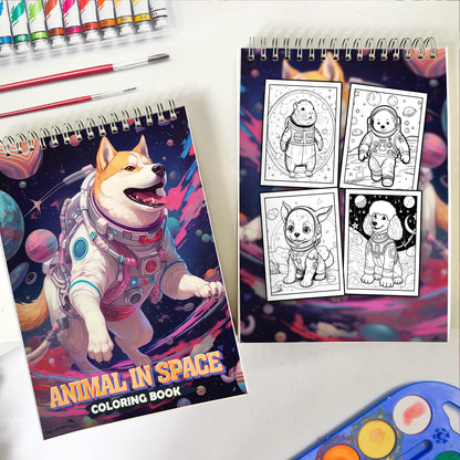 Animal In Space Spiral Coloring Book: 30 Animals in Space for Astronomical Coloring Adventures