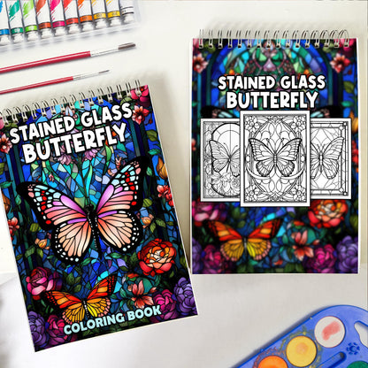 Stained Glass Butterfly Spiral Bound Coloring Book: 30 Exquisite Coloring Page
