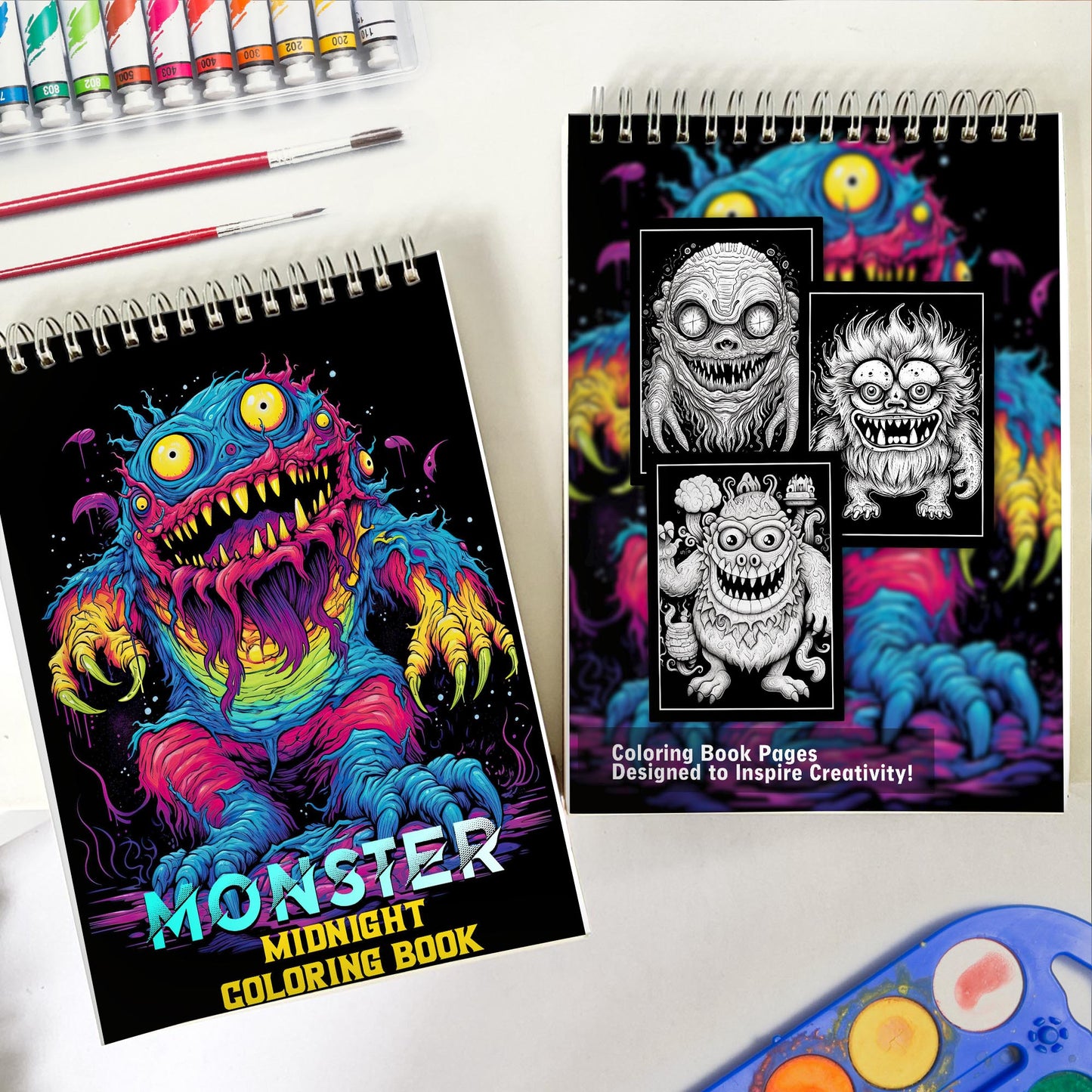Midnight Monster Spiral Bound Coloring Book: Creepy Kawaii Monster Coloring Pages for Teen and Adults to Relax and Unwind