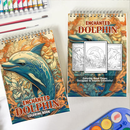 Enchanted Dolphin Spiral Bound Coloring Book: Relaxation, Mindfulness, and Fun for All Ages