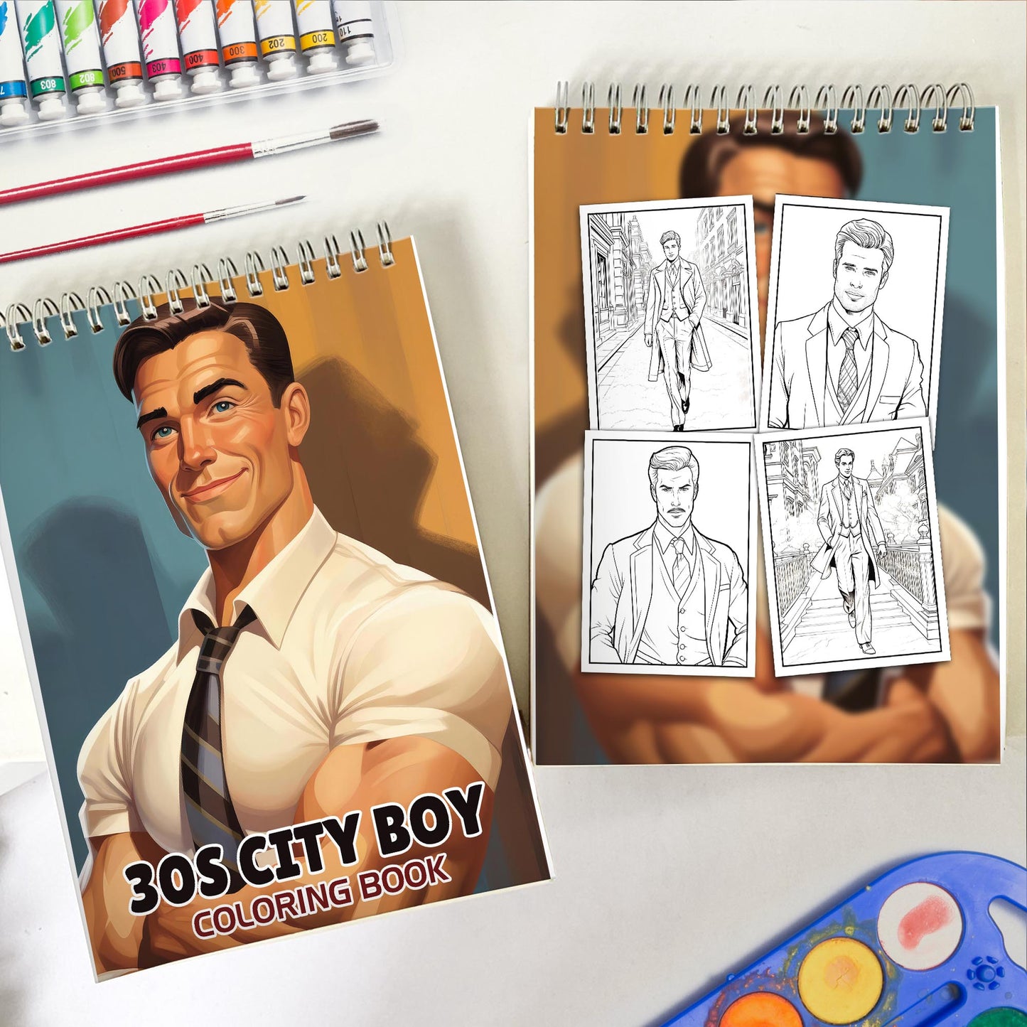 30s City Boy Spiral Bound Coloring Book: 30 City Boy Coloring Pages for a Stylish and Artistic Coloring Adventure