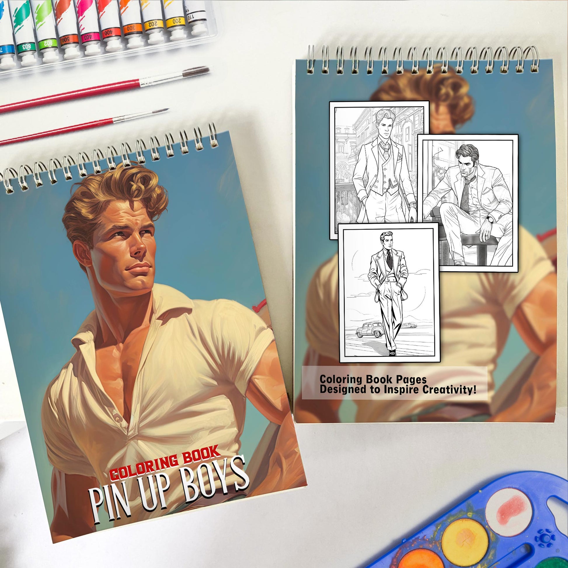 Pin-Up Boys Coloring Book: Dive into 30 Alluring Coloring Pages, Capturing the Charismatic Charms and Magnetic Presence of Pin-Up Boys