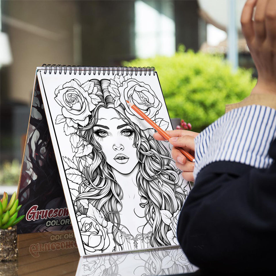 Gruesome Glamour Spiral-Bound Coloring Book: 30 Gruesome Glamour Coloring Pages, Offering a Captivating and Spooky Coloring Experience