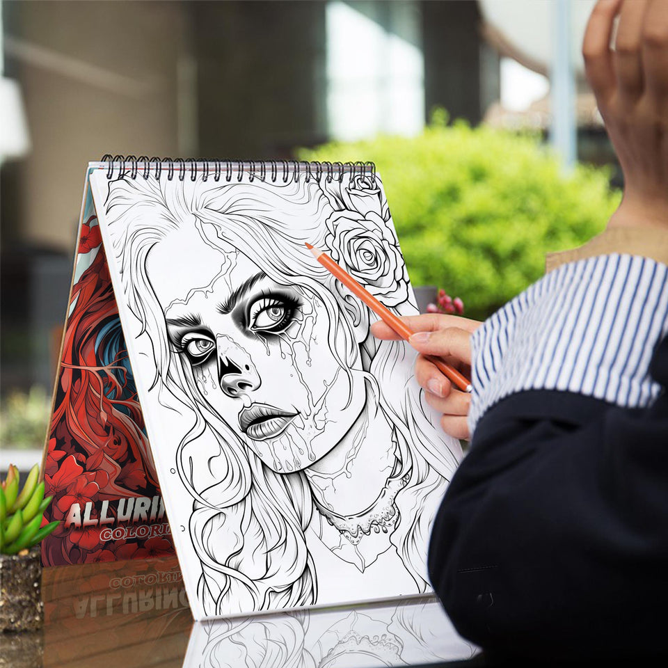 Alluring Undead Spiral-Bound Coloring Book: 30 Charming Coloring Pages for Coloring Enthusiasts to Embrace the Beauty and Darkness of Horror Art