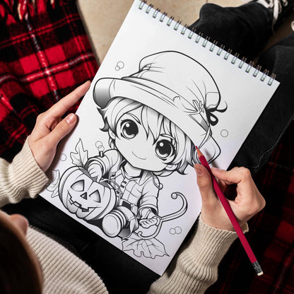 Cute Chibi Halloween Witchy Spiral-Bound Coloring Book: 30 Captivating Coloring Scenes of Cute Chibi Halloween Witches, Ready for Your Artistic Touch