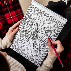 Stained Glass Butterfly Spiral Bound Coloring Book: 30 Exquisite Coloring Page