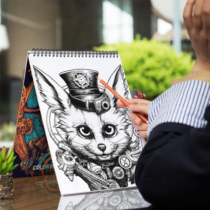 Aetherclockpunk Animals Spiral Coloring Book: 30 Exquisite Aether Clockpunk Animals Coloring Pages for Fans of Clockwork Art