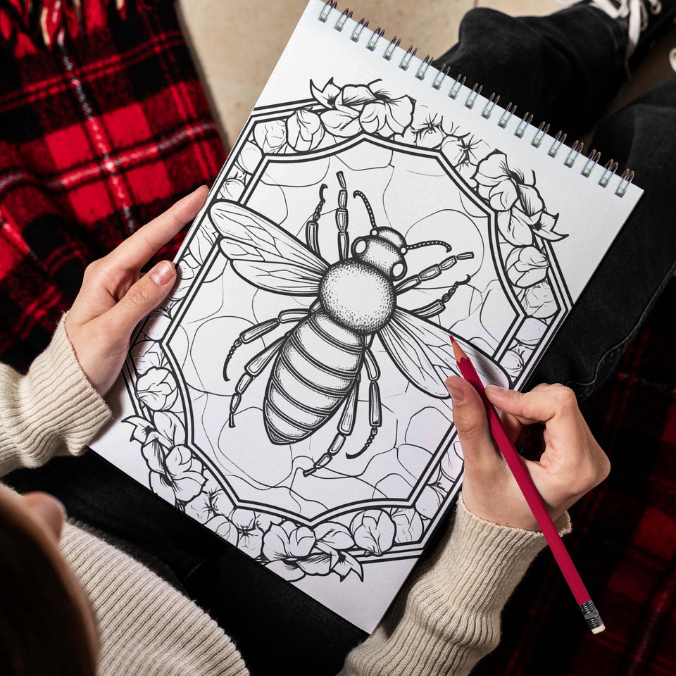Stained Glass Insects Spiral Bound Coloring Book: 30 Breathtaking Coloring Pages, Showcasing Radiant Insects with Brilliant Colors and Intricate Patterns