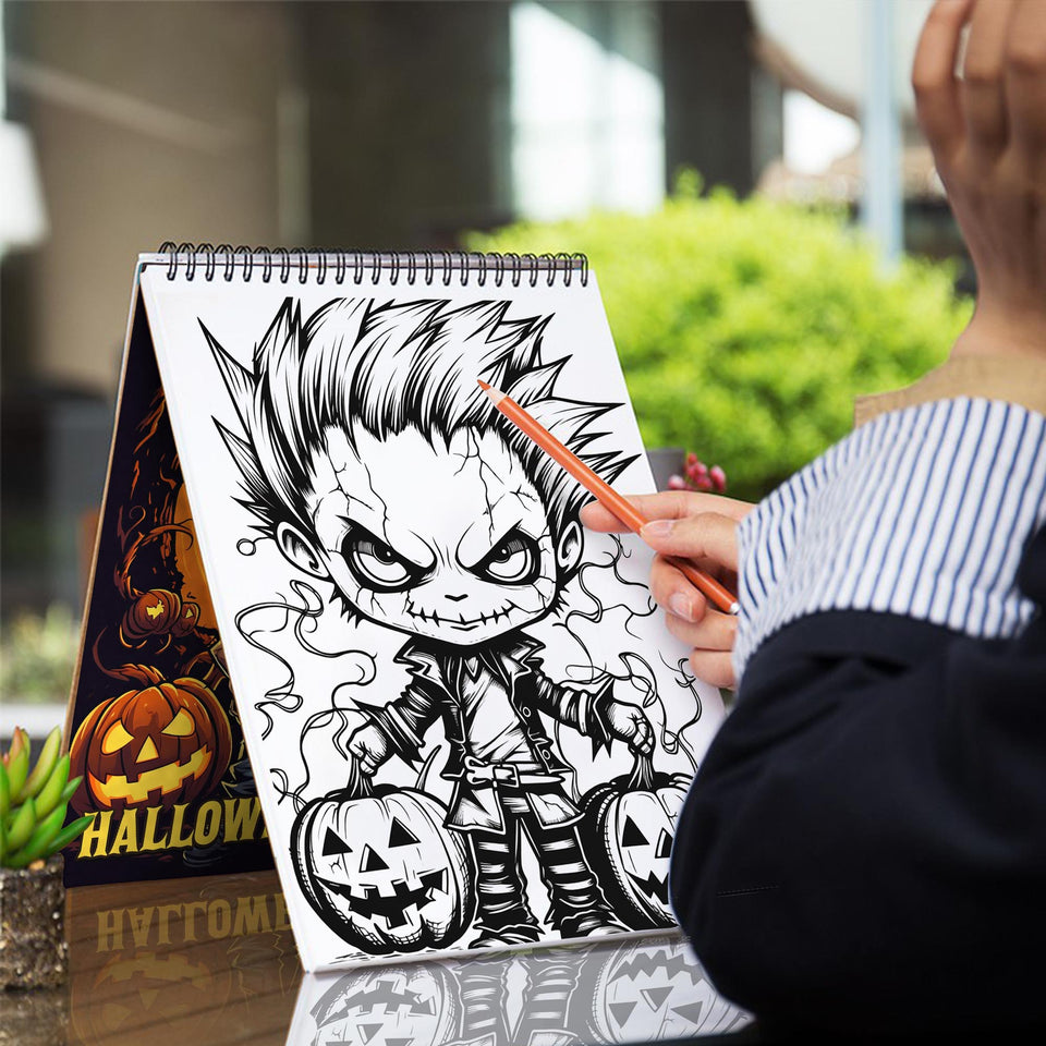 Halloweenpunk Spiral Coloring Book: 30 Coloring Pages, Fusing the Spookiness of Halloween with Punk Attitude